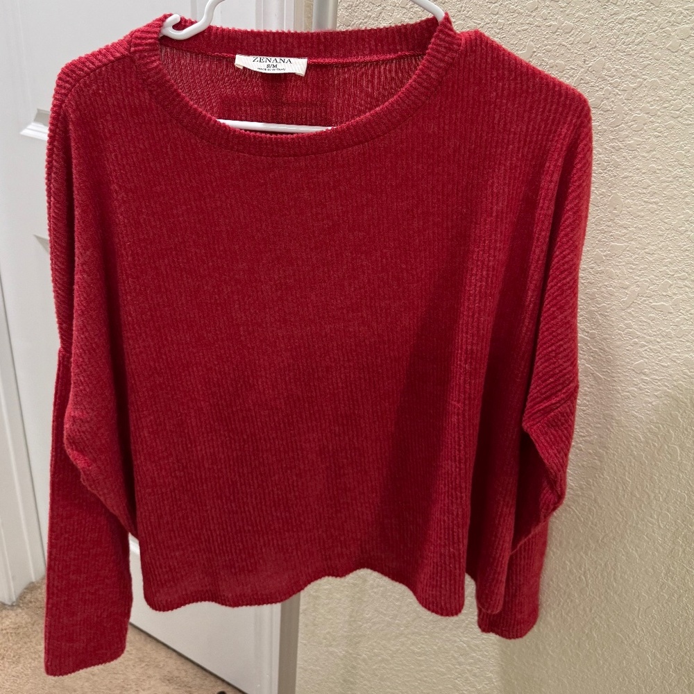 Red Cashmere style corded Sweater/tunic